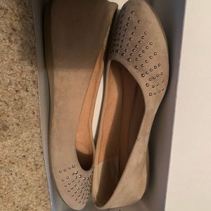 New Directions taupe studded suede flats